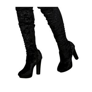Cape Robbin Crushed Velvet Platform Boots 5.5 Black WhimsiGoth Tall Over Knee